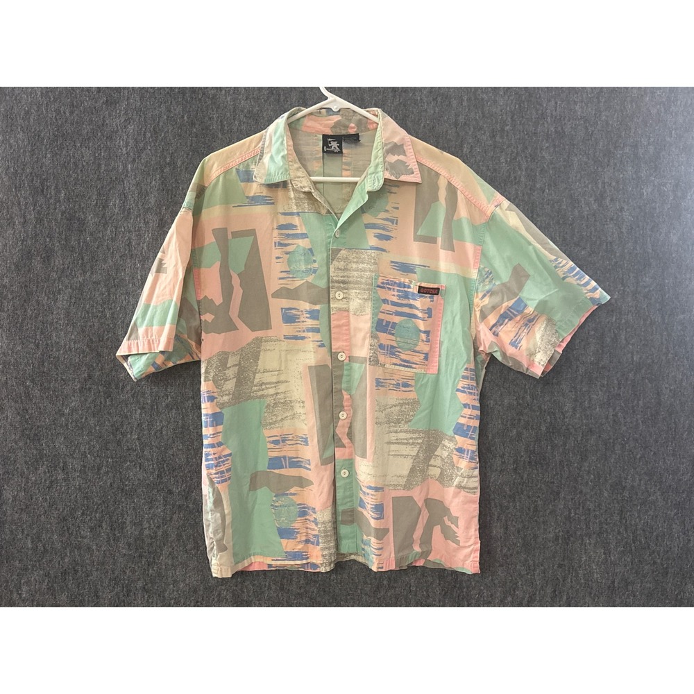 Vintage Gotcha Mens Small Short Sleeve‎ Abstract Geometric Pastel Surf Shirt 90s